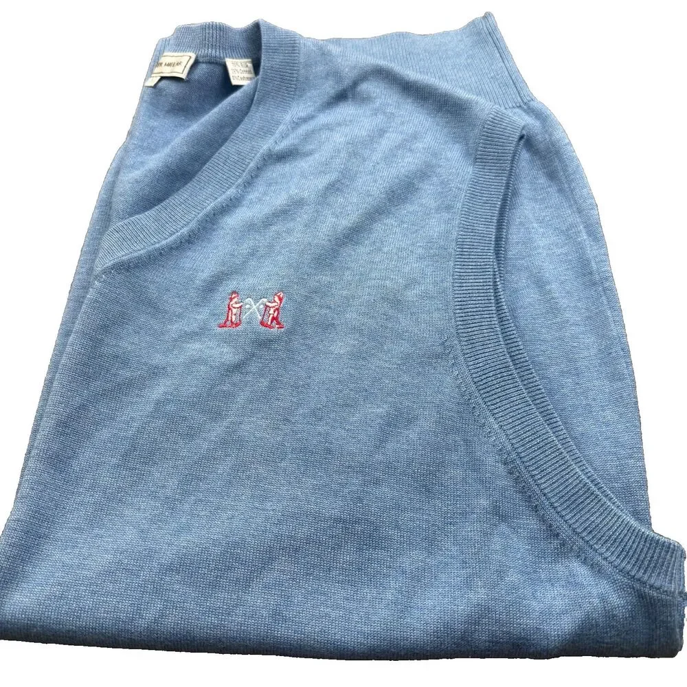 Peter Millar Sweater Vest Silk/Cotton/Cashmere V-Neck Men's Xl Blue NGLA Logo